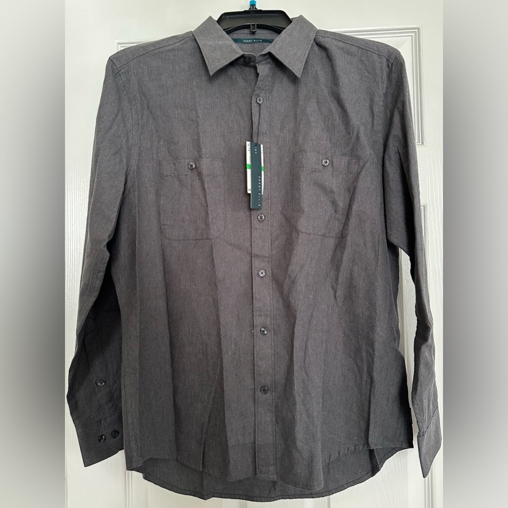 Mens L grey long sleeve button up